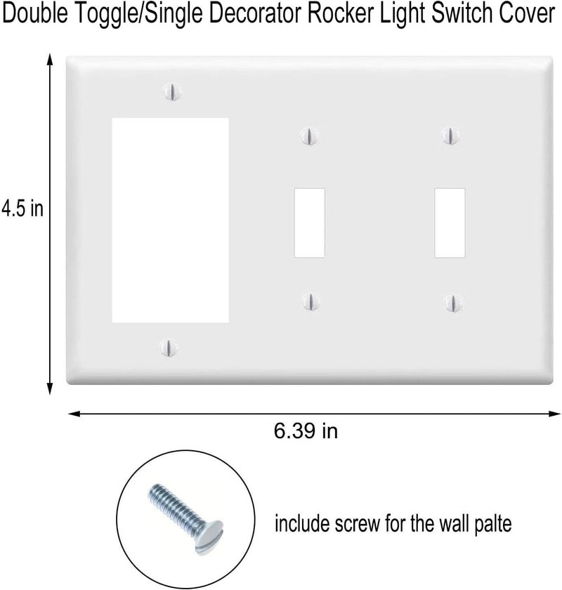 ZEFTV Combination Double Toggle/Single Decorator Rocker Outlet Light Switch Wall Plates 3-Gang Switch Electrical Cover Plate Unbreakable Thermoplastic Faceplate, White (3 Pack) - Image 2